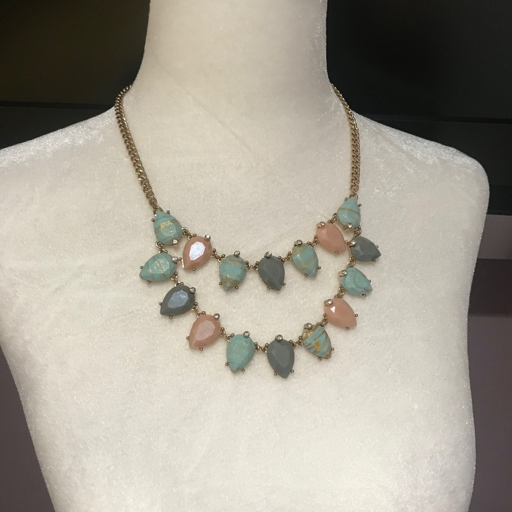 Peach,Teal & Gold Statement Necklace- Adjustable